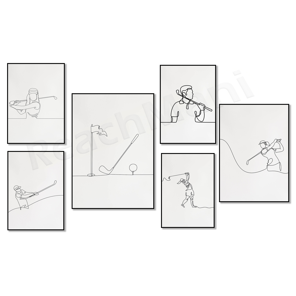 Golf Equipment Europe - Minimalistische golfer, golftas, golfclub line art,