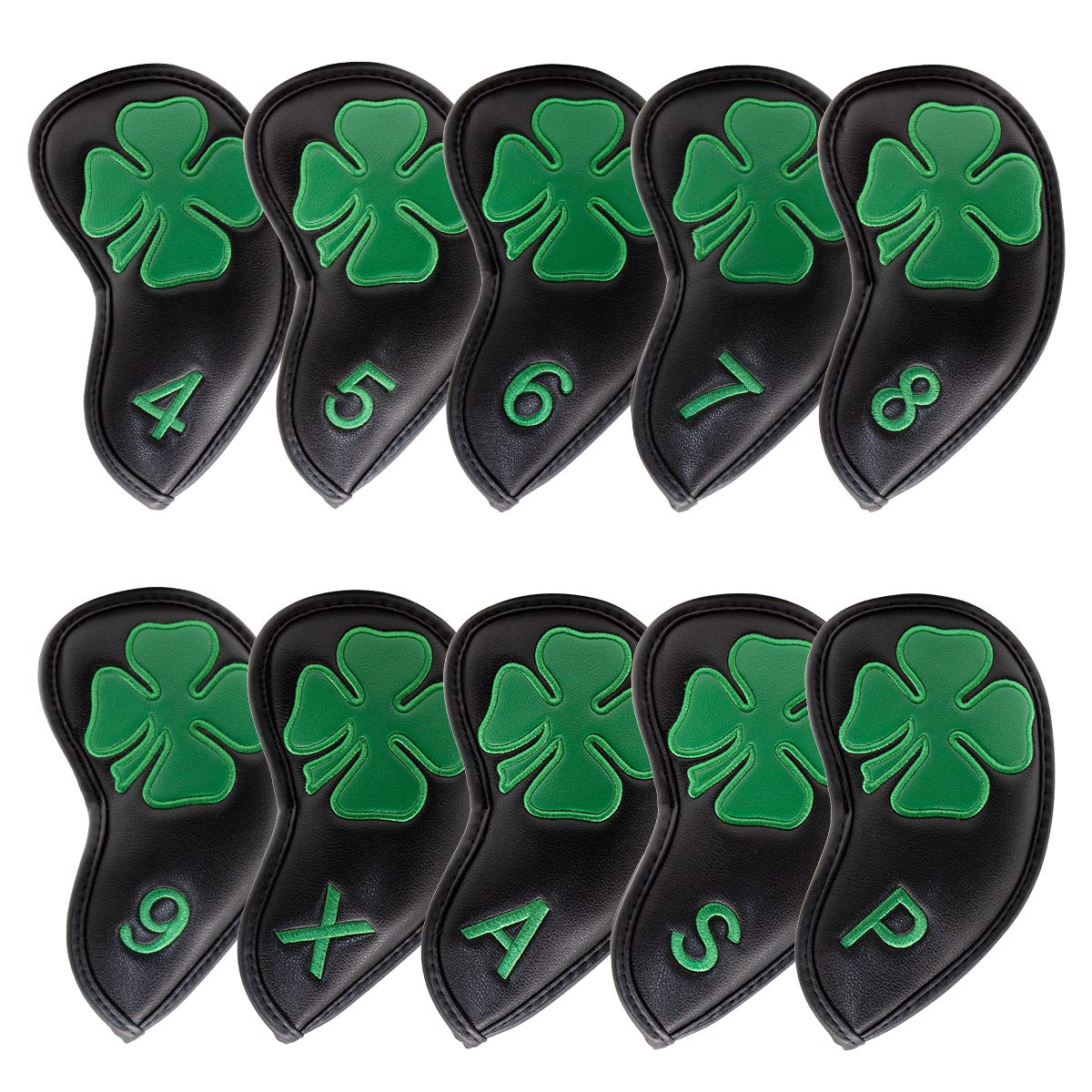 Golf Club Iron Set - Golf ijzerkopbeschermers zwart Lucky Clover leer